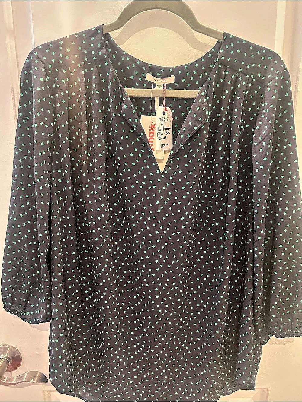 WELONA Polka Dot Blouse in Black & Green Size XL NWT